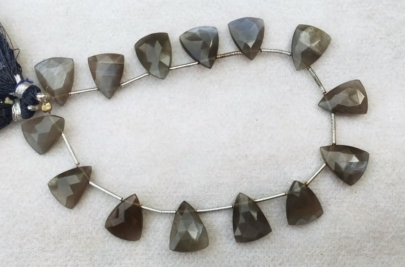 8 inch Strand of Natural Gray Moonstone 13-14.5 mm Trillion Faceted briolette Beads for DIY Jewelry Making. |BRIO_03592