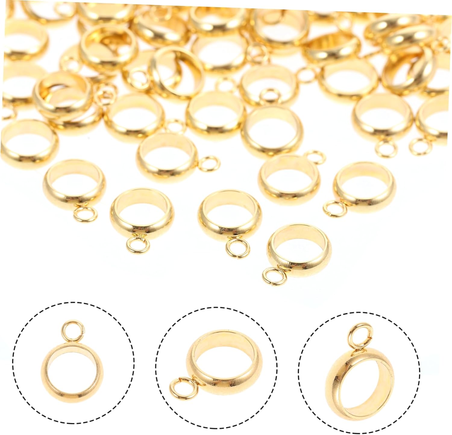 TEHAUX 500pcs Jewelry Making DIY Findings Stainless Steel Ring Bail Beads Charms Holder