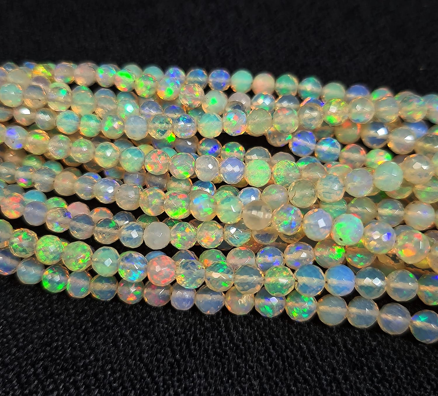 White Ethiopian Opal Gemstone Faceted Roundels Beads | Full of Galaxy fire Opal Ball Beads | Welo Opal Size - 3 -- 6 MM 16 Inch Full Strand, Yellow