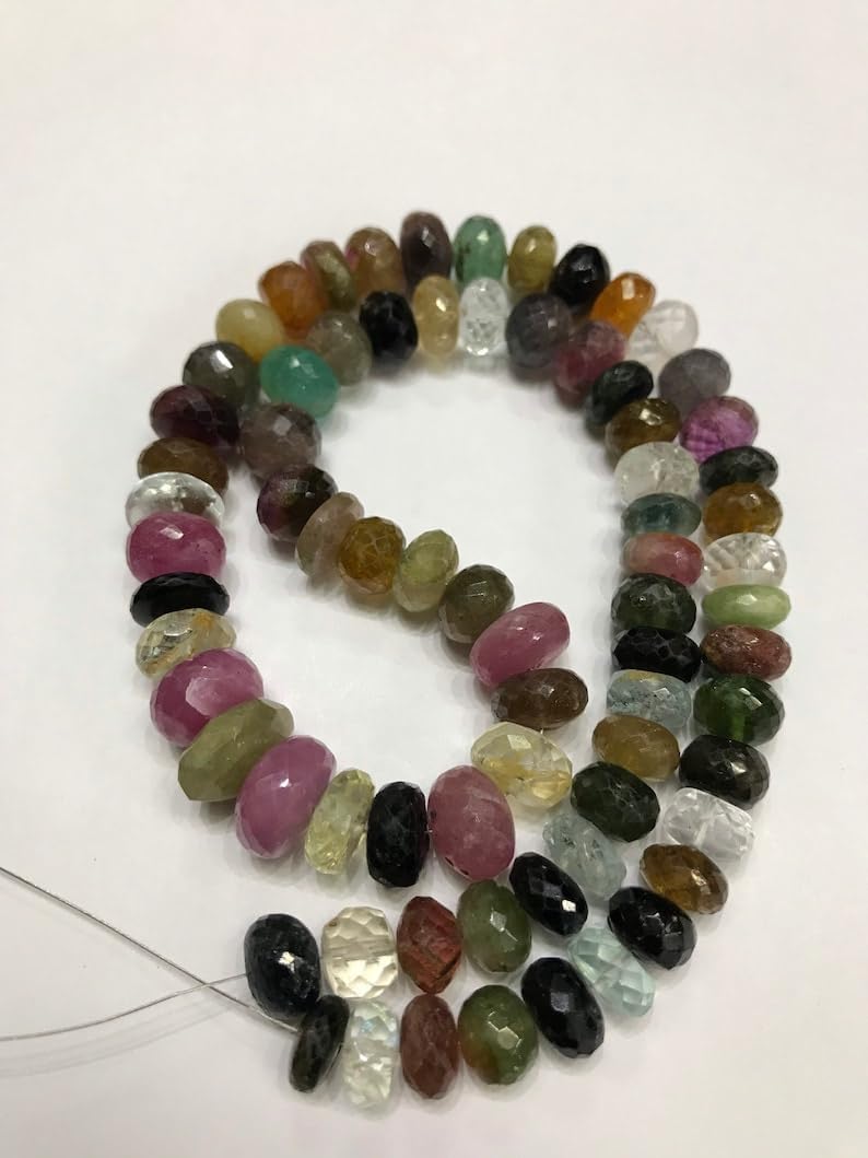 13 inch Strand of Natural gem Afghani Multi Tourmaline, 8-10mm Rondelle Faceted Beads for DIY Jewelry Making. | Beads_01928