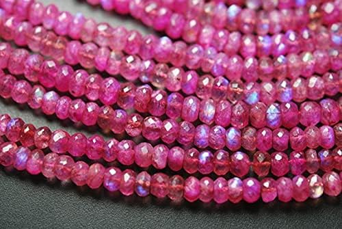 14 Inch Strand,Super Finest,Pink Rainbow Moonstone Faceted Rondelles Shape,5-5.5mm Size,