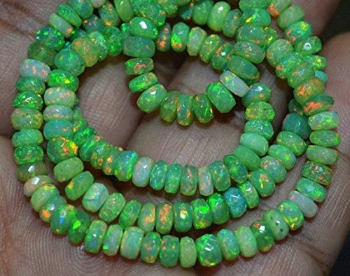 LOVEKUSH LKBEADS Natural New Green Goblin Ethiopian Opal Faceted Rondelle Beads, 4.50 to 5 mm Approx, Ethiopian Opal Necklace 16 inch Code-HIGH-45672