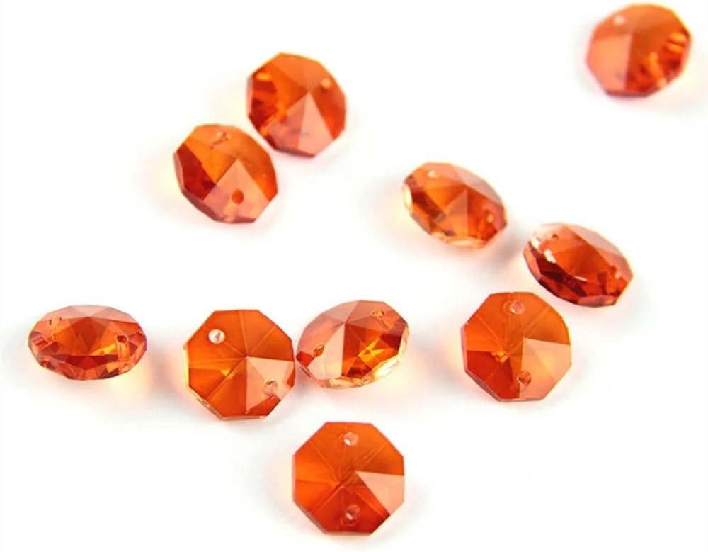 Hanging Crystals Prisms Orange 14mm Octagon Beads in 2 Holes Strand Garland Curtain Beads Hangings Crystals for Decoration(1000pcs)