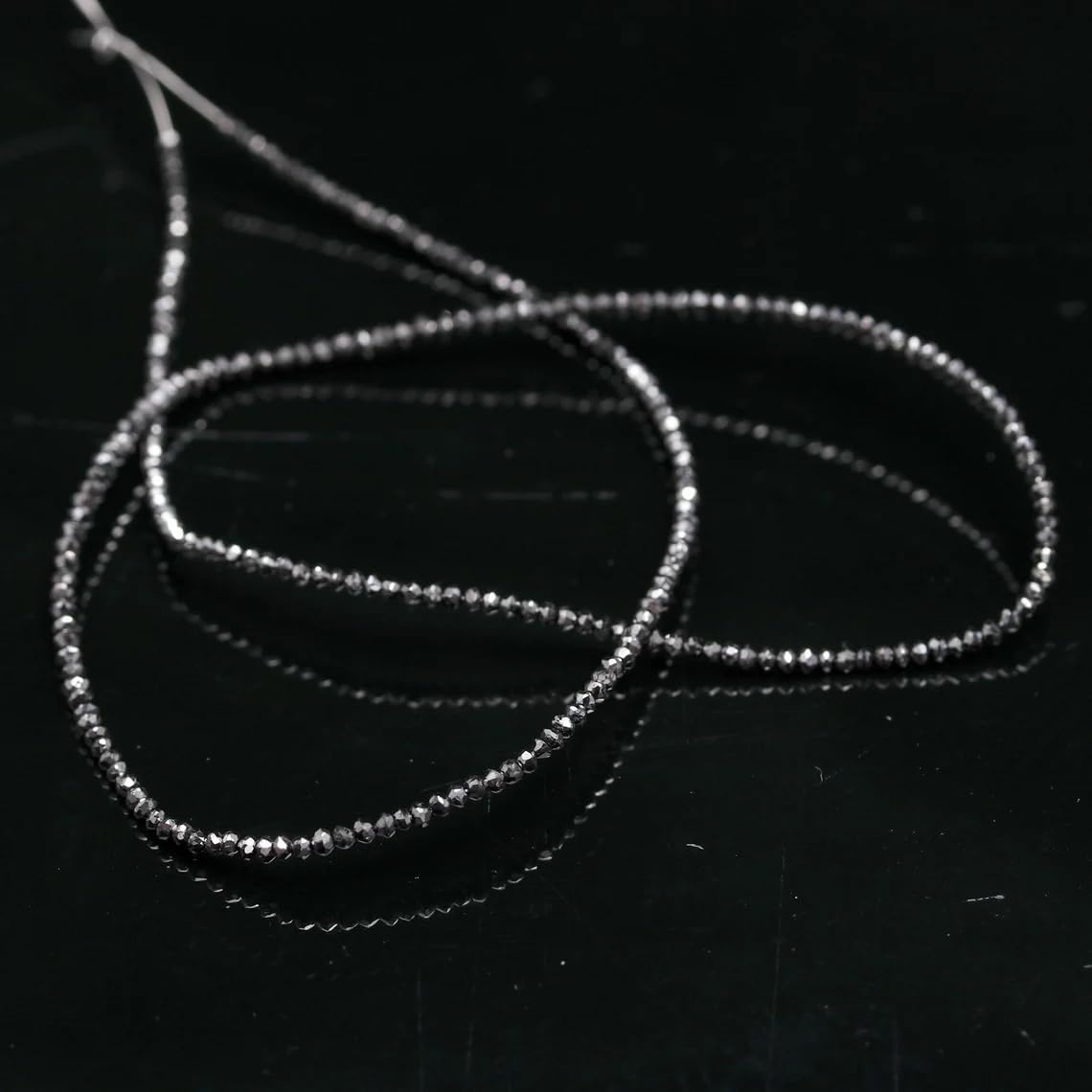 Indian Gem Store AAA+ Quality Natural Black Diamond Faceted Rondelle Beads – 2-2.4mm, 38 cm Length| Crafting Black Beads for Jewellery