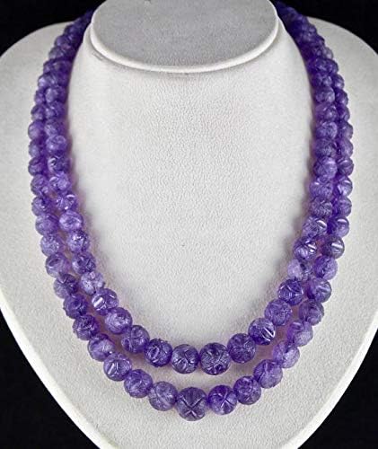 Beads Gemstone 2 Line Natural Amethyst Carved Round Beads 18 INCHES 15 MM to 8 MM Code-MVG-46359