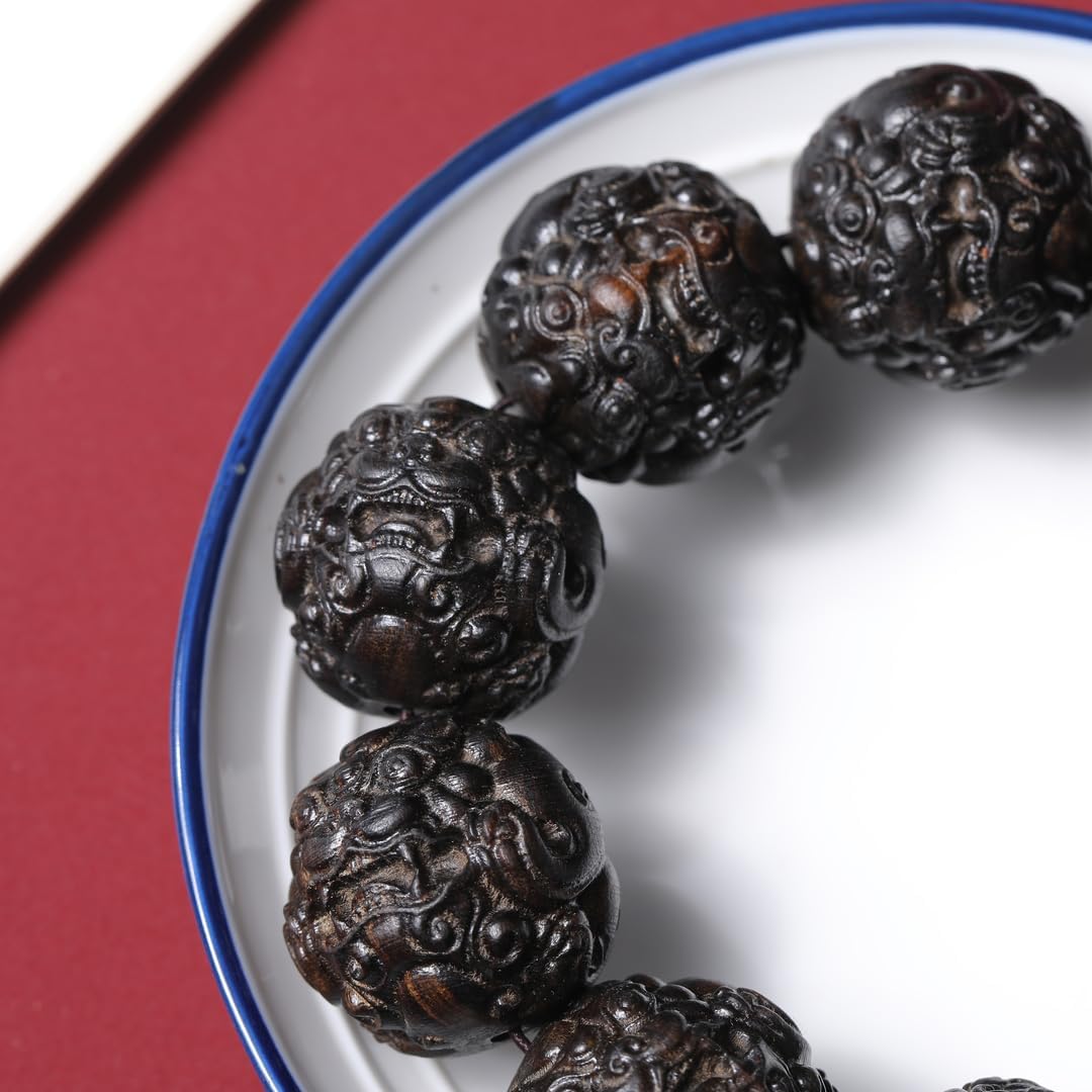 Daraqan Agarwood 25mm*10 Beads Single-Circle Rosary Wood Carving Pendant