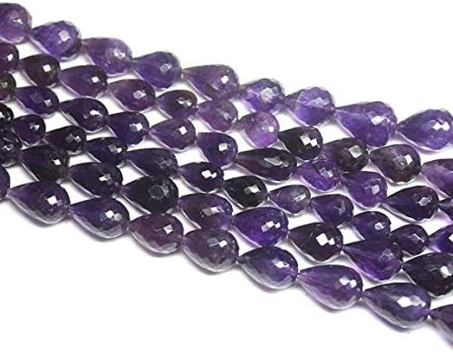Natural Purple Amethyst Faceted Tear Drop Briolette Gemstone Loose Craft Beads Strand 10 Inch Long 10mm 15mm Code-HIGH-1012
