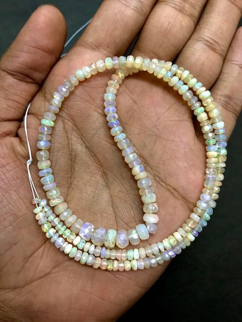 Natural Opal RONDELLE Faceted Beads 3.5-5mm 18 inch Long String Jewelry Making Gemstone Beads for Necklace Bracelet