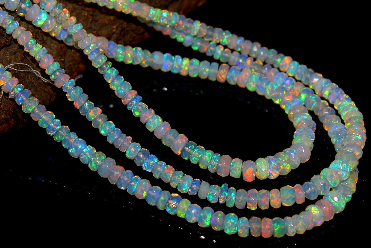 Natural Ethiopian Opal Faceted Rondelle Beads, Rainbow Fire, Semi-Precious Gemstone, 4-5mm, 16 Inch Strand