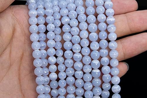 Natural Blue Lace Agate Smooth Round Plain Polished Gemstone Beads for Jewelry Making Blue Lace Smooth Beads (8 mm 15 Inch)