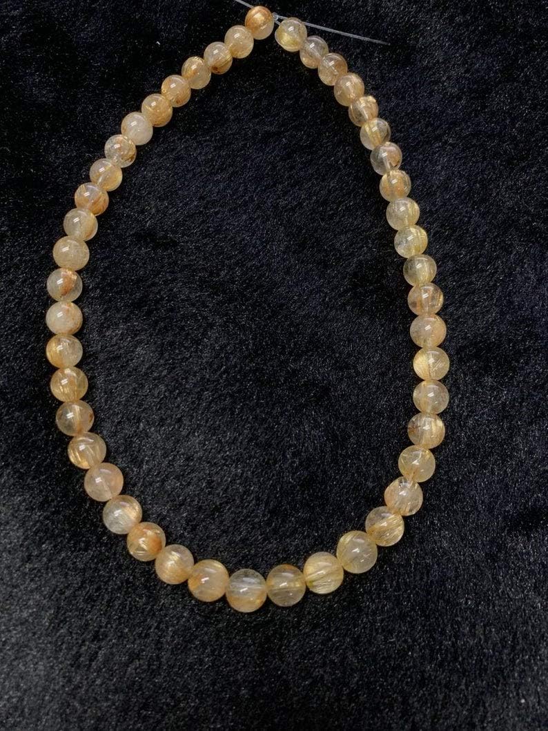16 inch Strand Natural Golden Rutile 8 mm Round Smooth Beads for Jewelry Making - 8mm Big Golden rhutile Round Beaded Bracelet AAA Quality Beads 16 inch Length