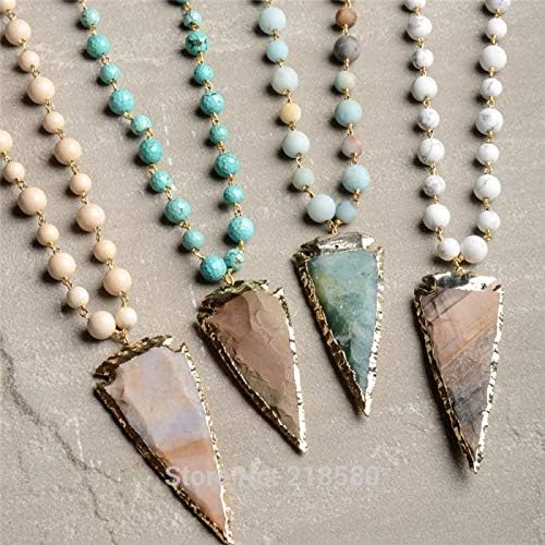 Rosary Chain Beads Necklace Arrowhead Pdant Necklace NM11685 - (Metal Color: Amazonite)