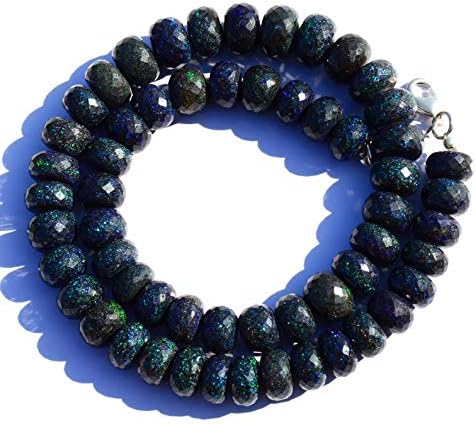 Very Rare Natural Gem Australian Matrix Black Opal Big 10MM Size Faceted Rondelle Beads 16.5 Inch Full Strand Finished Necklace Rare Gem