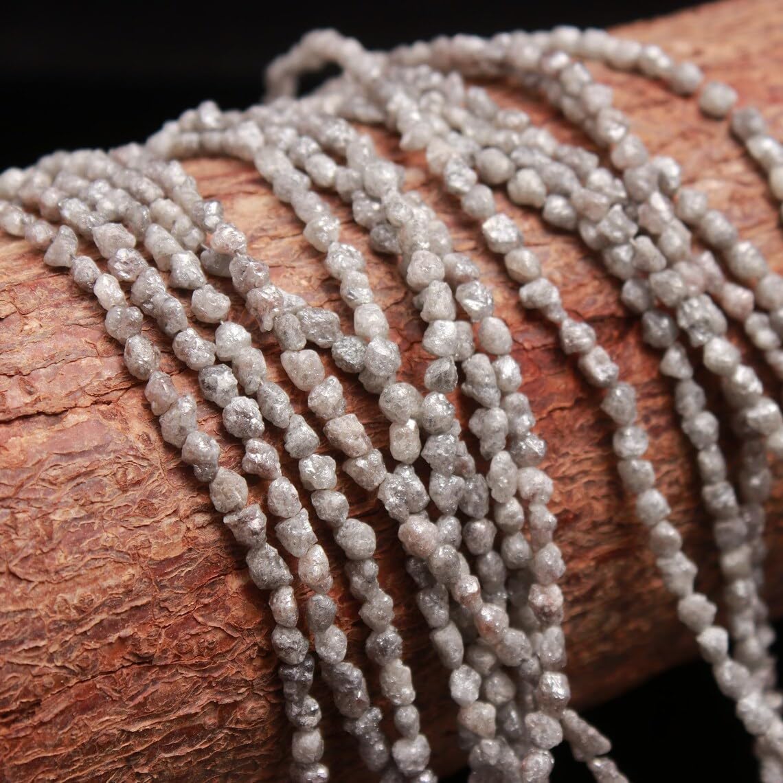 Indian Gem Store 100% Natural Grey Diamond Raw Uncut Beads Diamond Long Uncut Beads 16 Inch Strand for Crafting