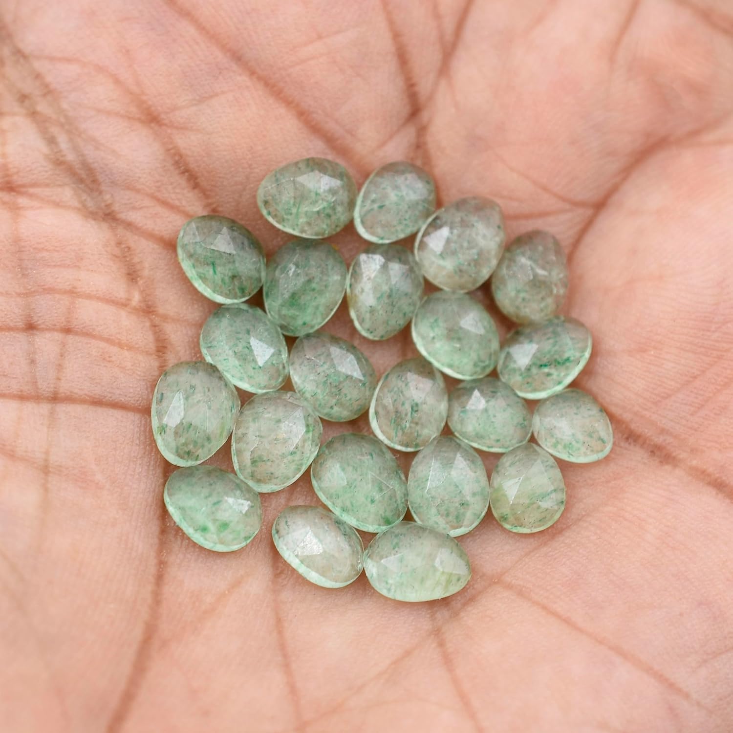 Green Strawberry Loose Stone Beads Cabochon Brilliant Rose Cut Oval Shape 4X5 to 5X7 mm Flat Back Gemstone Drill Bead Making Jewelry Supply