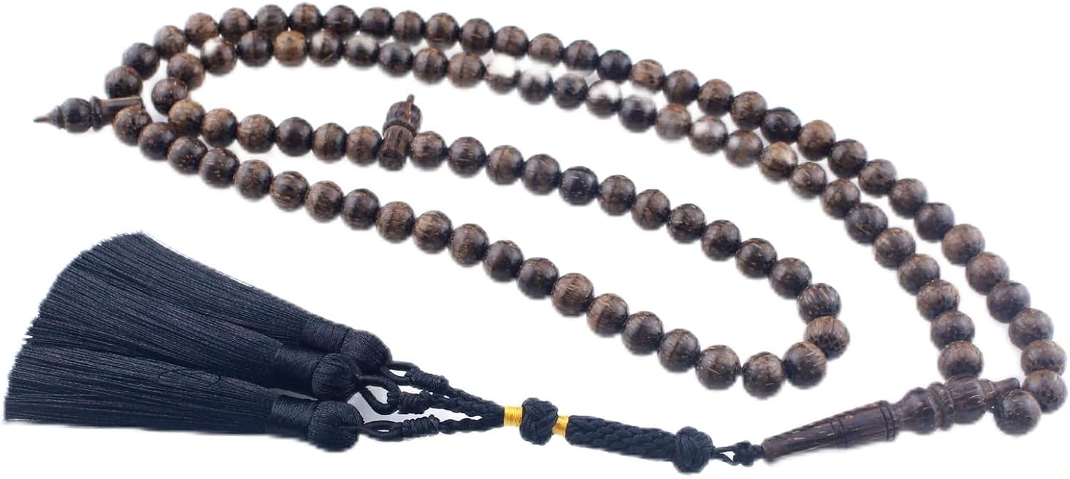Muslims Islamic Dhikr 99 Tasbeeh Tasbih Prayer Beads, Wood Beads with Tassel