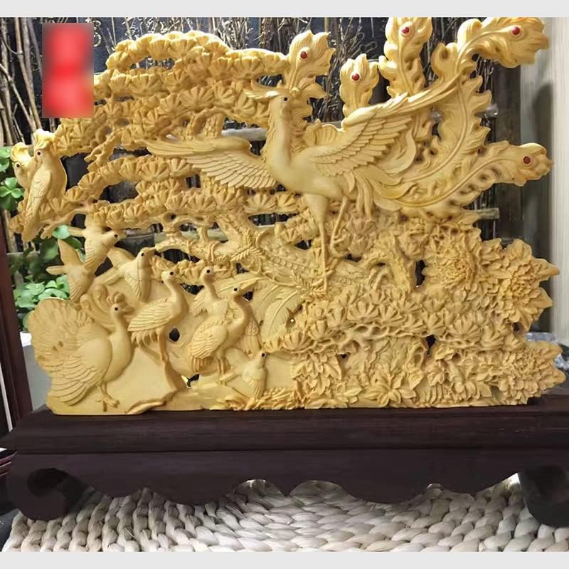 Mascot Wooden Crafts Wood Carving Art Wood Decoration Artwork 百鸟朝凤雕刻摆件 崖柏/黄杨木 多款选择时尚款(崖柏款)