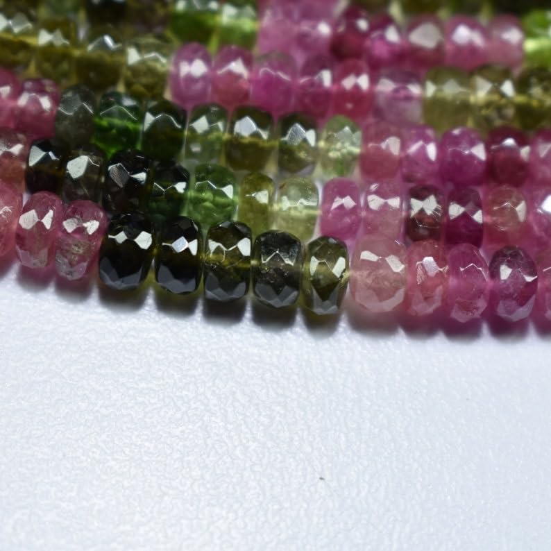 Natural Multi Tourmaline roundella Faceted Beads 5 mm 13 inch Long String Jewelry Making Gemstone Beads for Necklace Bracelet