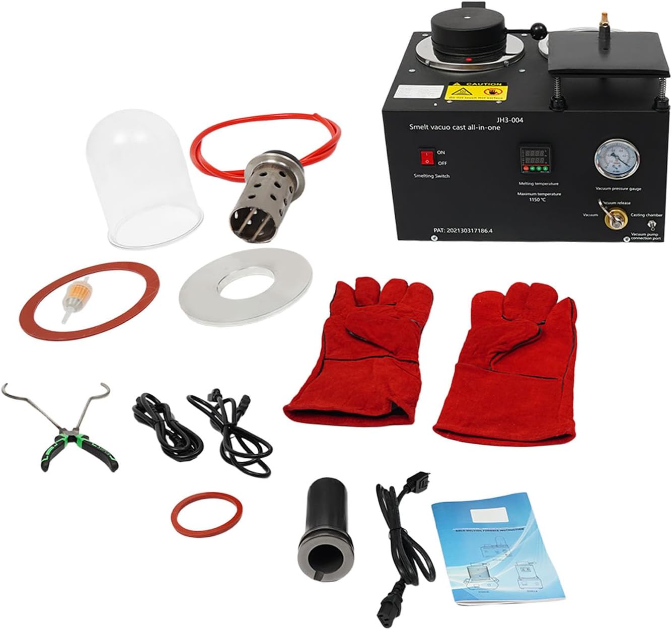 HCYHSLH 2Kg Vacuum Investing Casting Machine, Jewelry Spot Welder, 110V 1500W Electric Silver Metal Casting Tool Steel 1/3HP 2102℉ Freestanding Melting Desktop Machines for Art Manufacturers