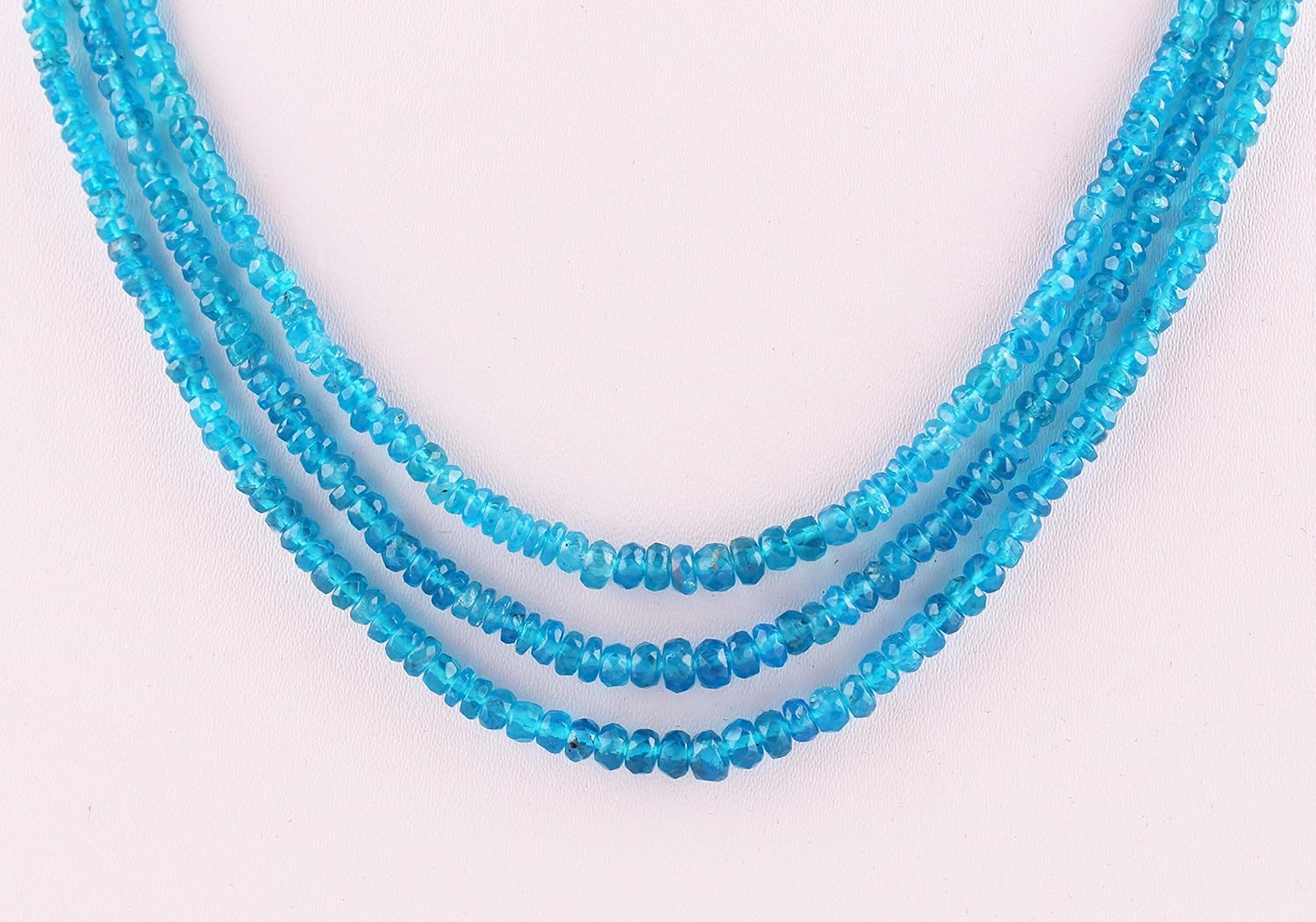 Neerupam Collection 122 Carat Natural Apatite Rondelle Shape Beads Three String Tassel Sarafa Nacklace for Women