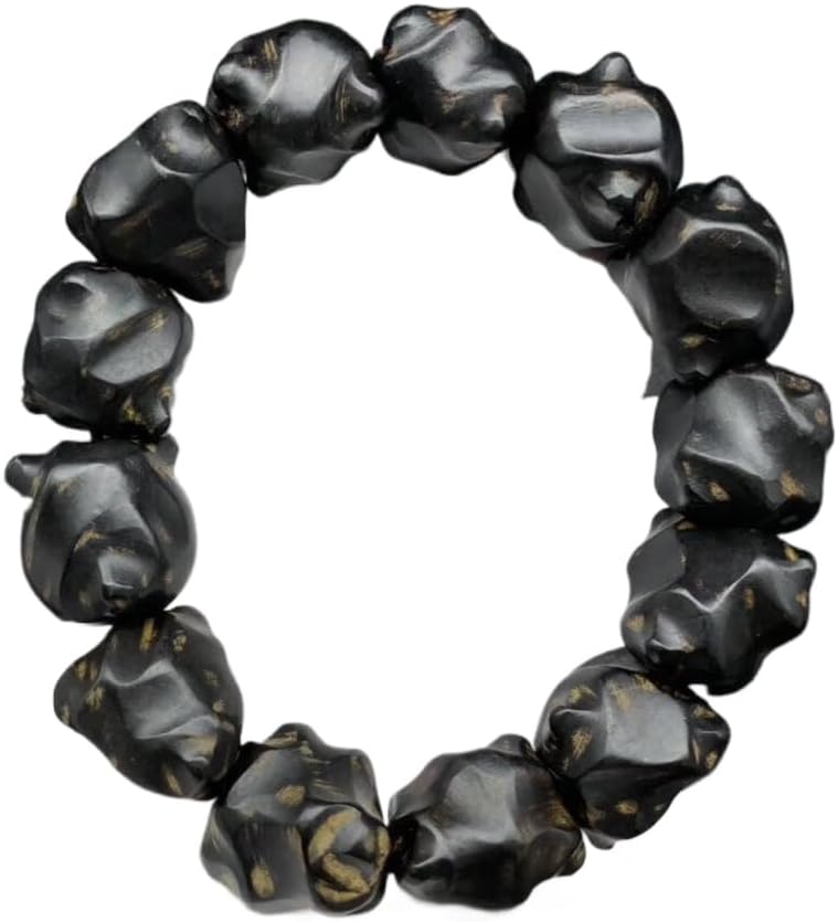 Indonesian Old Agarwood Black Oil Free-Form Hand-Strung Prayer Beads, Mature, Floral Scent, Sinkable Grade Multiple Beads Inner diameter 54mm