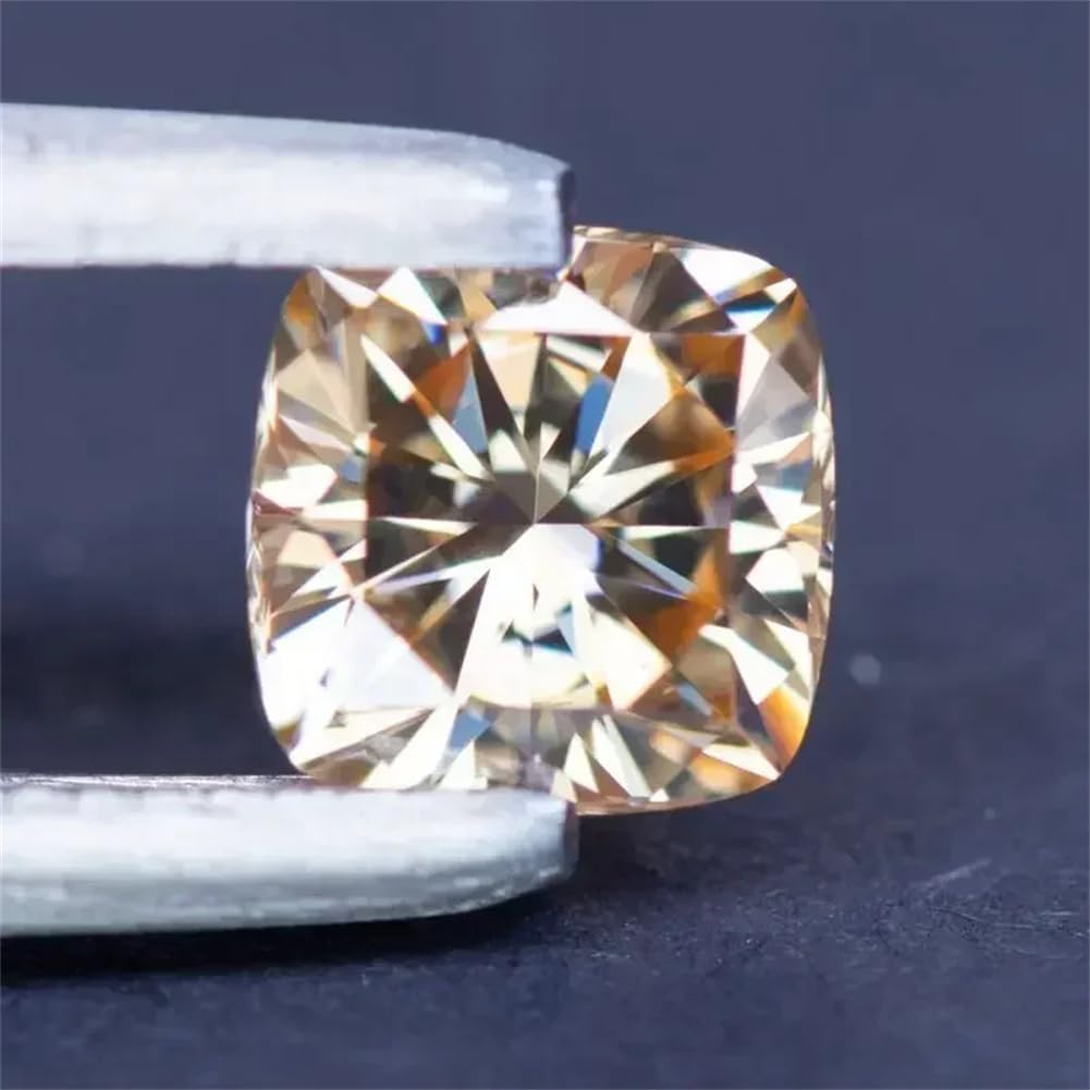 Moissanite Stone Square Cushion Shape Champagne Color Charms Beads Vvs1 For Jewelry Making With GRA