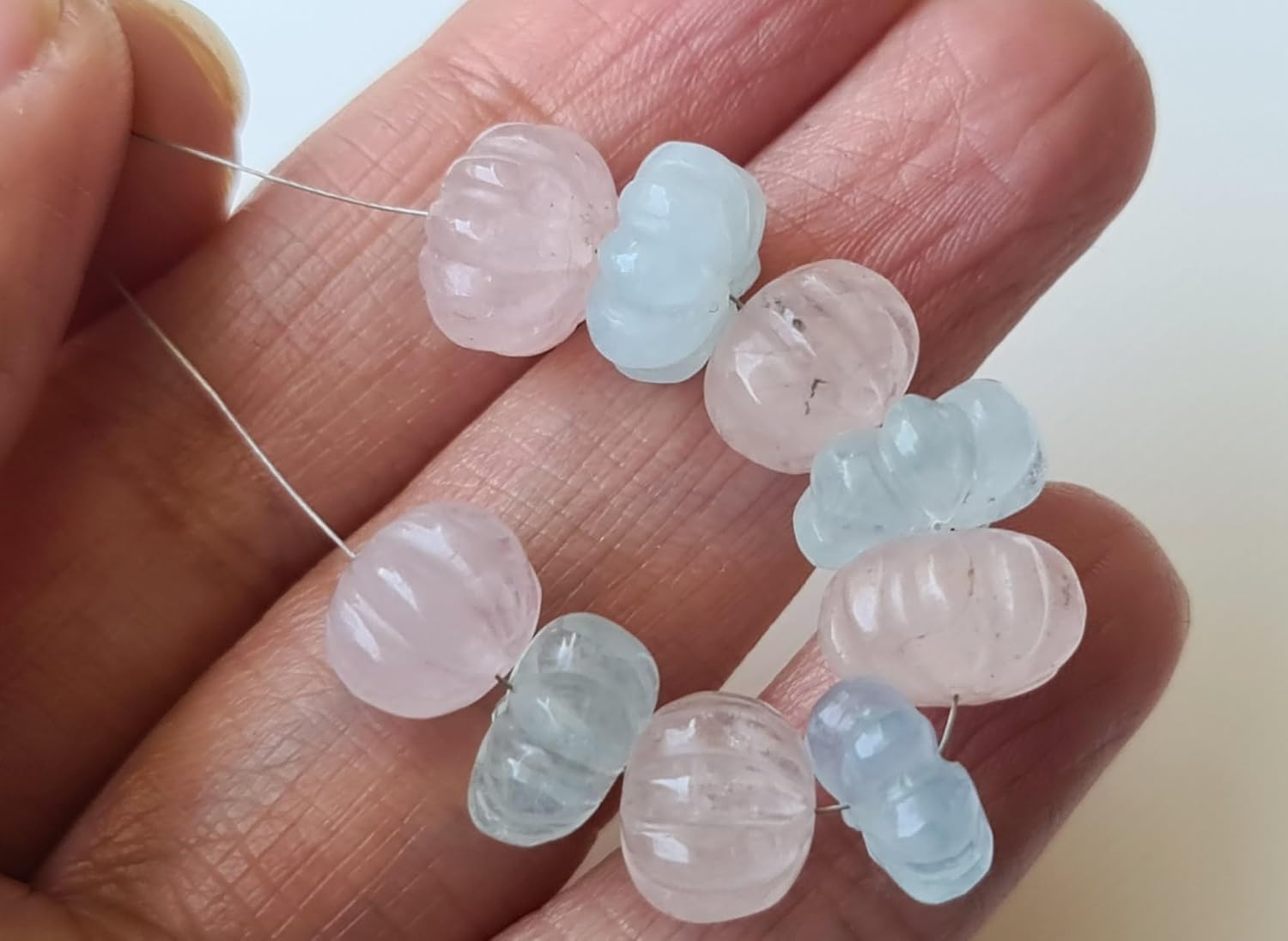 GemsForJewels Women's Aquamarine Melon Beads, 9-11mm Natural Aquamarine Carved Melon Beads, Multi Aquamarine For Jewelry Aquamarine for Necklace - PPH26