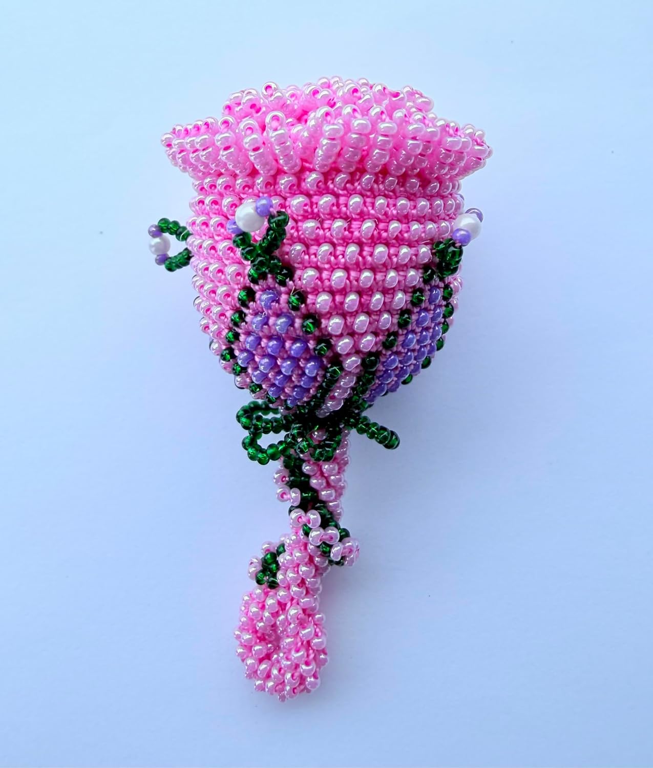 Pink Flower Design Crafted from Glass Seed Beads