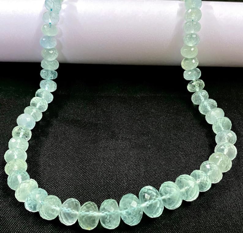 Natural Aquamarine rondelle Faceted Beads 7x10 18 inch Long String Jewelry Making Gemstone Beads for Necklace Bracelet