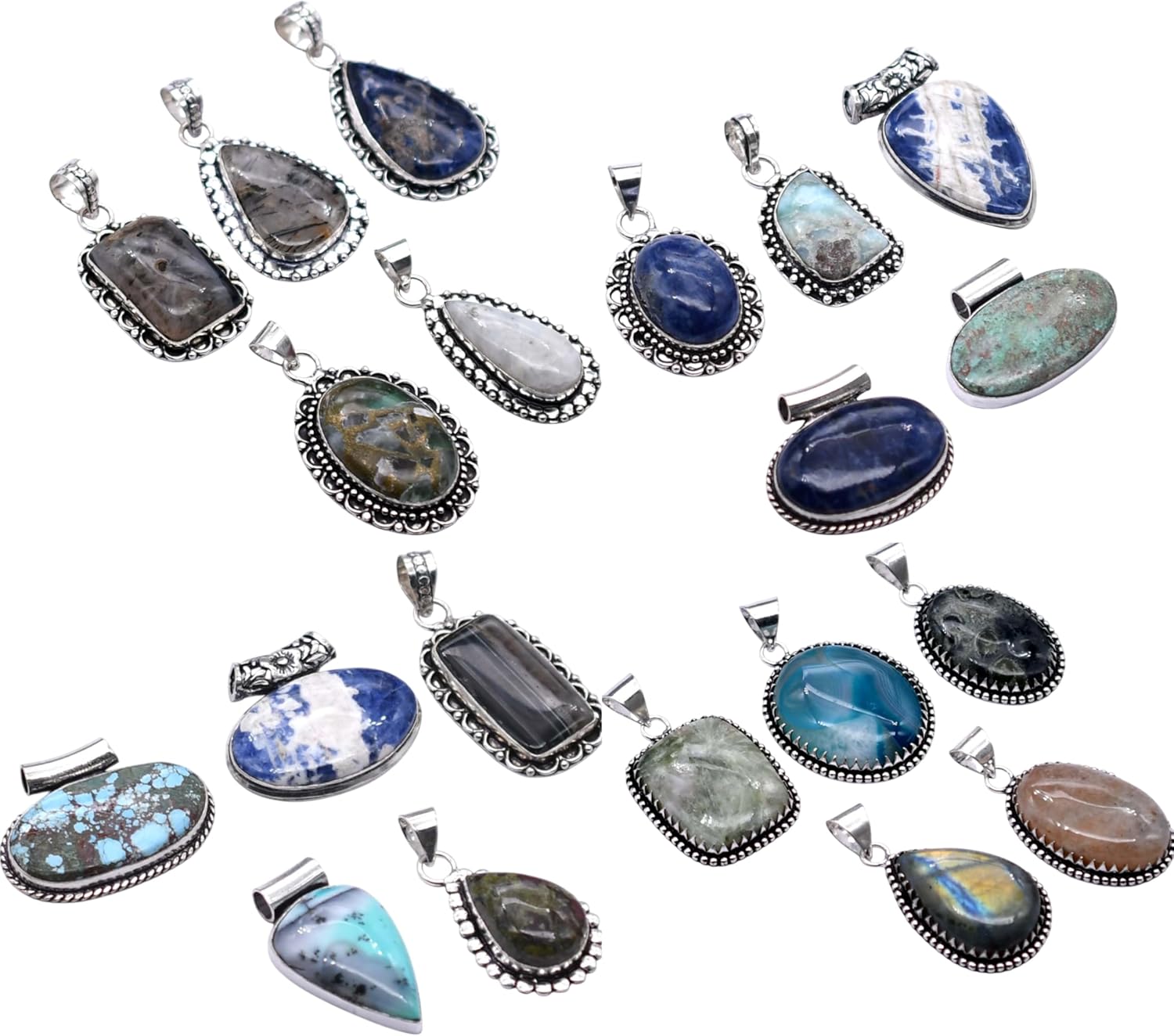 Any 100 PCS Mix Gemstones Handmade Pendant Silver Plated Mix Lot P 9230 P 9230