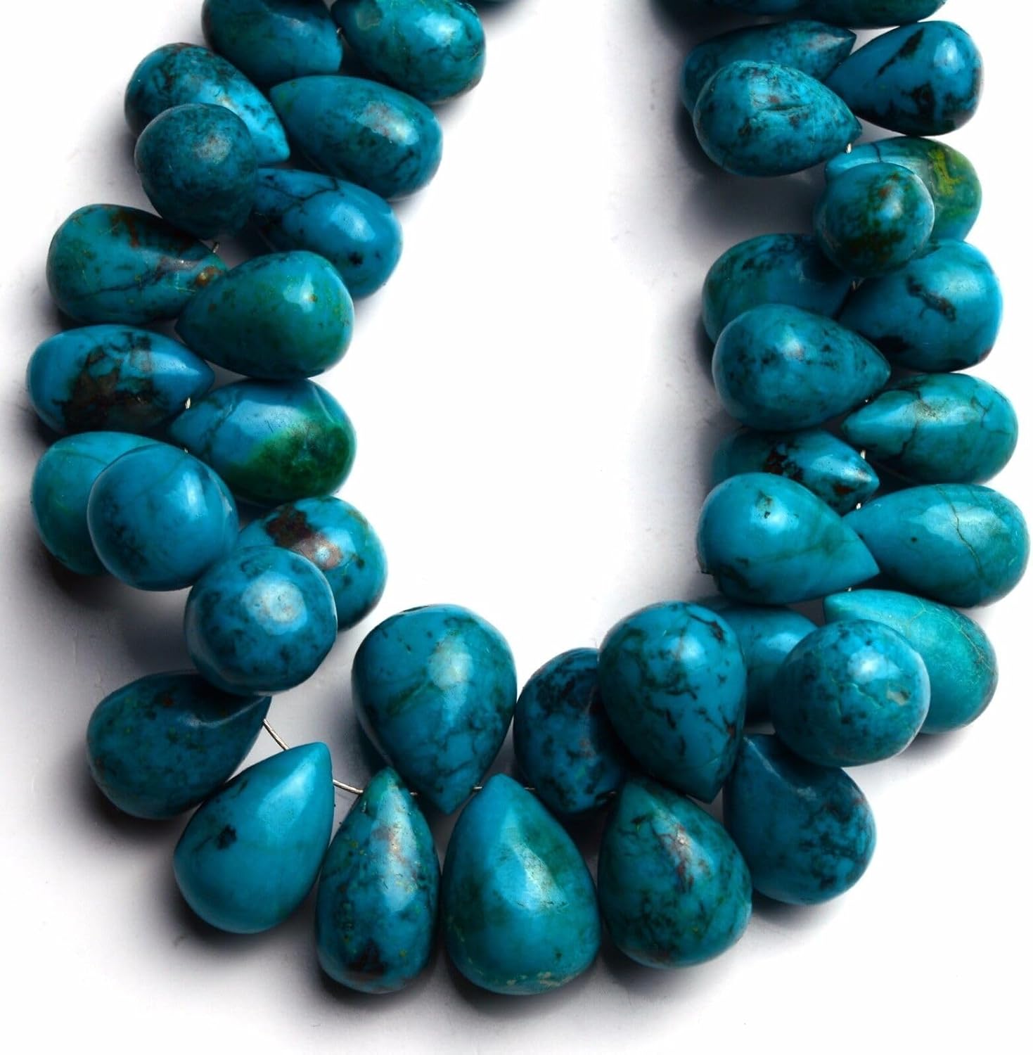 8 inch Strand of Natural Chrysocolla 8x6-13x9mm Teardrop Smooth briolette Beads for DIY Jewelry Making. |BRIO_02283