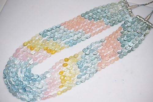 Natural Multi Aquamarine smooth Oval beads Necklace 7x9 to 7x10 mm,7 line Aquamarine oval beads 24 inch Necklace