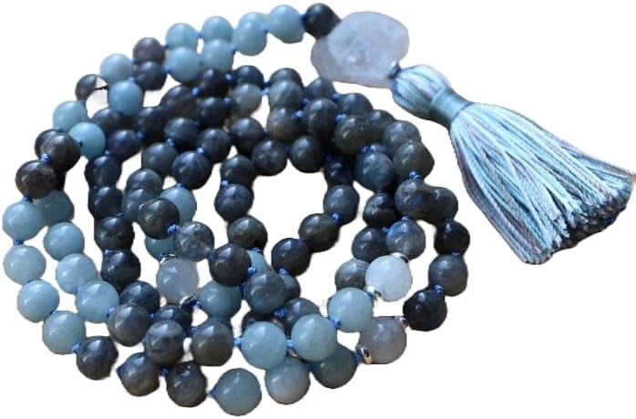 Labradorite, Aquamarine, Rainbow Moonstone Stone Mala Beads, 108 Mala Necklace, Knotted Mala, WWG Necklace, Yoga Jewelry Meditation Beads Spiritual Jewelry Boho Jewelry