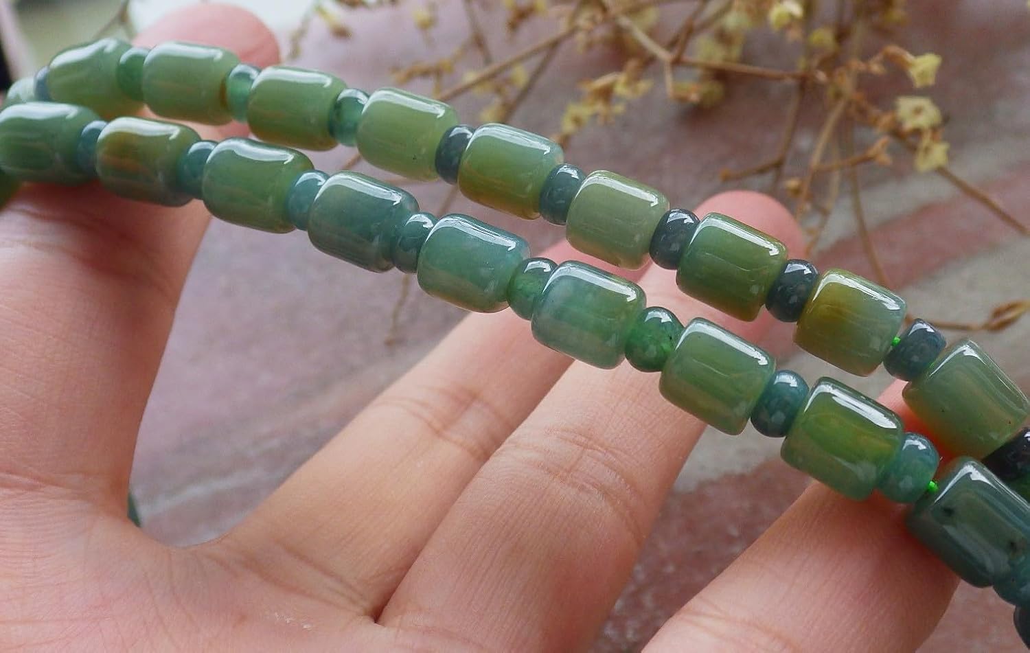 Certified Icy Yellow Green Burma 100% Natural A JADE Jadeite Bead Beads Circle Necklace 25 inches 项链 617426