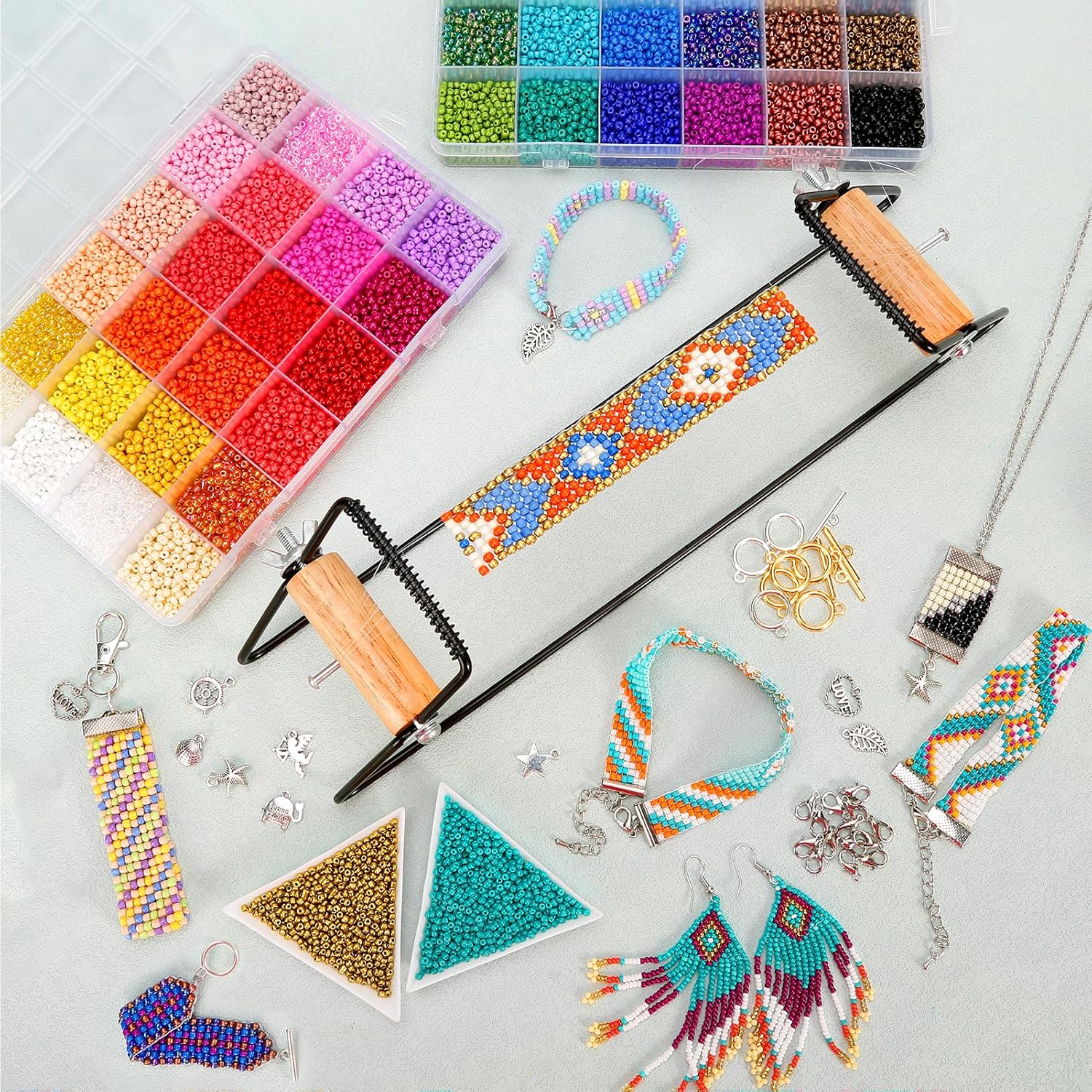 PP OPOUNT Value Bead Loom Kit with 27688 PCS Beading Supplies with 48 Color 3 mm Seed Beads & 7.3