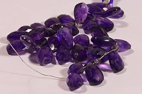 8 inch Strand of Natural Amethyst 12x7x5mm pear Faceted briolette Beads for DIY Jewelry Making. |BRIO_00252