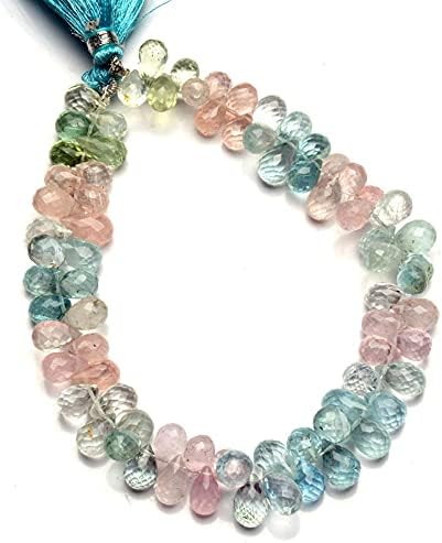 8 inch Strand of Natural Aquamarine 9x6mm Teardrop Faceted briolette Beads for DIY Jewelry Making. |BRIO_00708