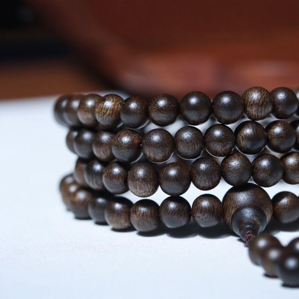 Agarwood 6mm*108pcs Brunei Black Chess Agarwood Skewers Buddha Bead Rosary Gift Set