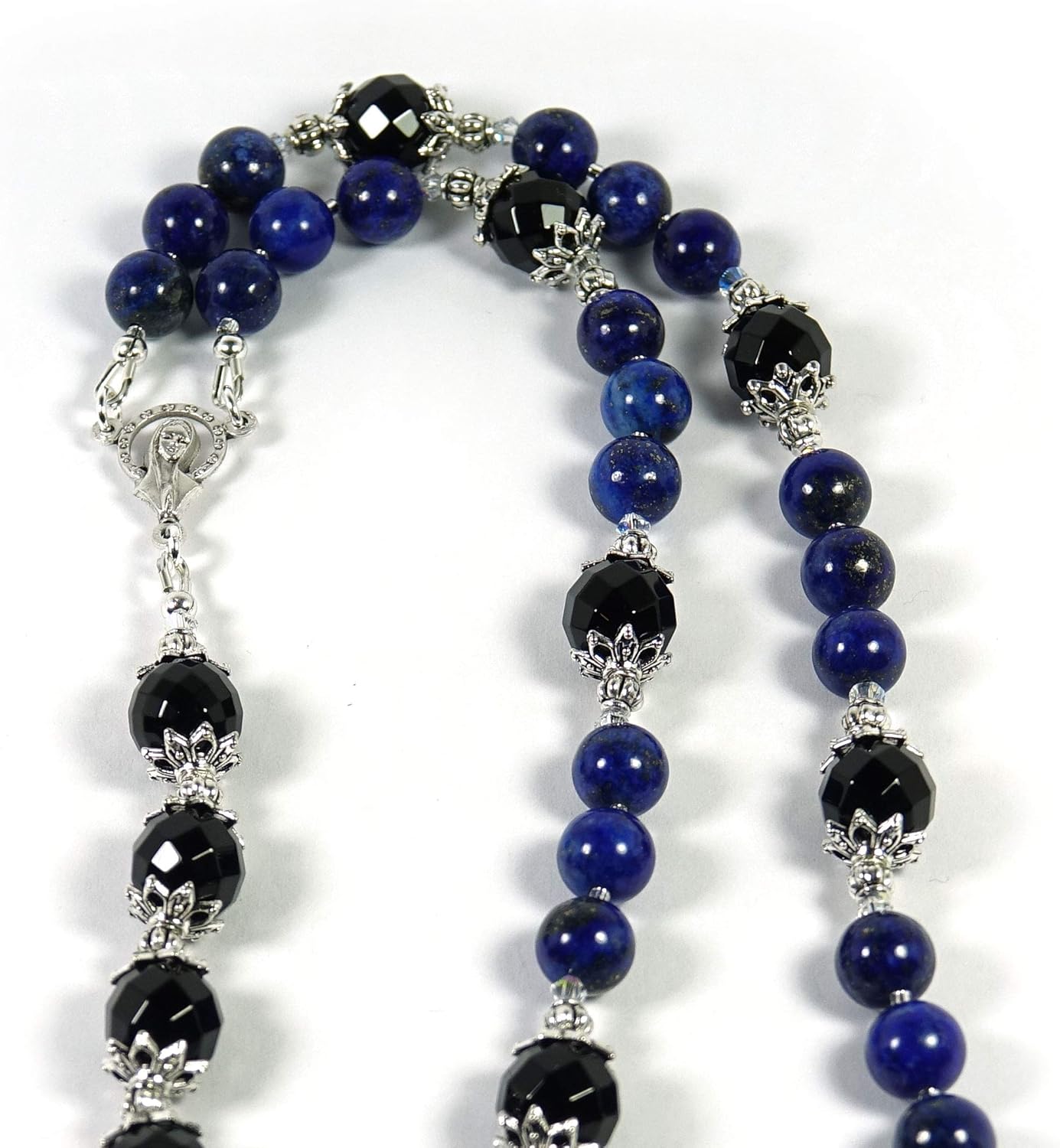 United States Army Catholic Prayer Beads St Michael Chaplet Lapis Agate Natural Gemstone beads Blessed with Anointing Oil