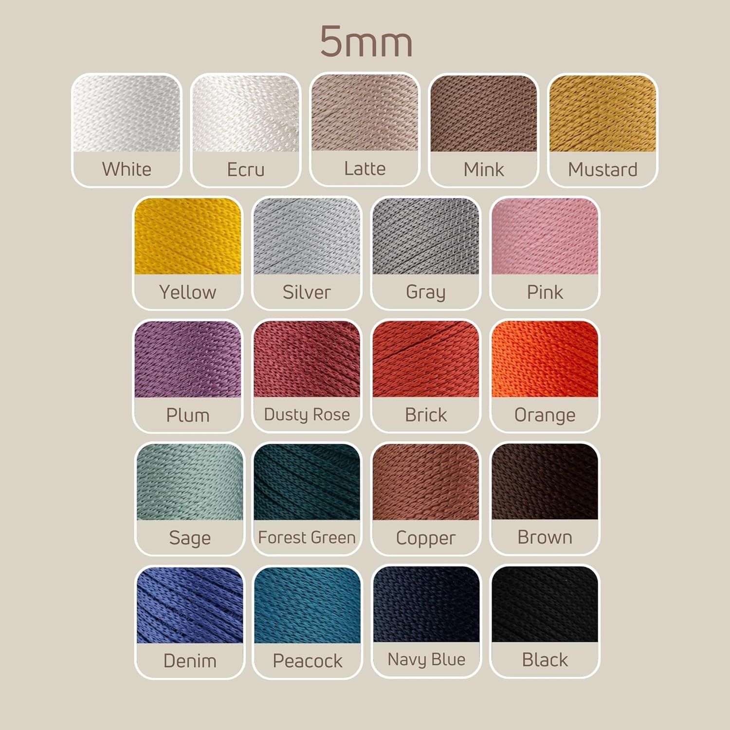 4 Skeins of Sensy Premium 5mm 104 Yards Polyester Rope 100% Polypropylene Cord Macrame Cord 5mm Crochet Bag Cord Macrame Rope Crochet Thread Gift for Knitter (Latte)