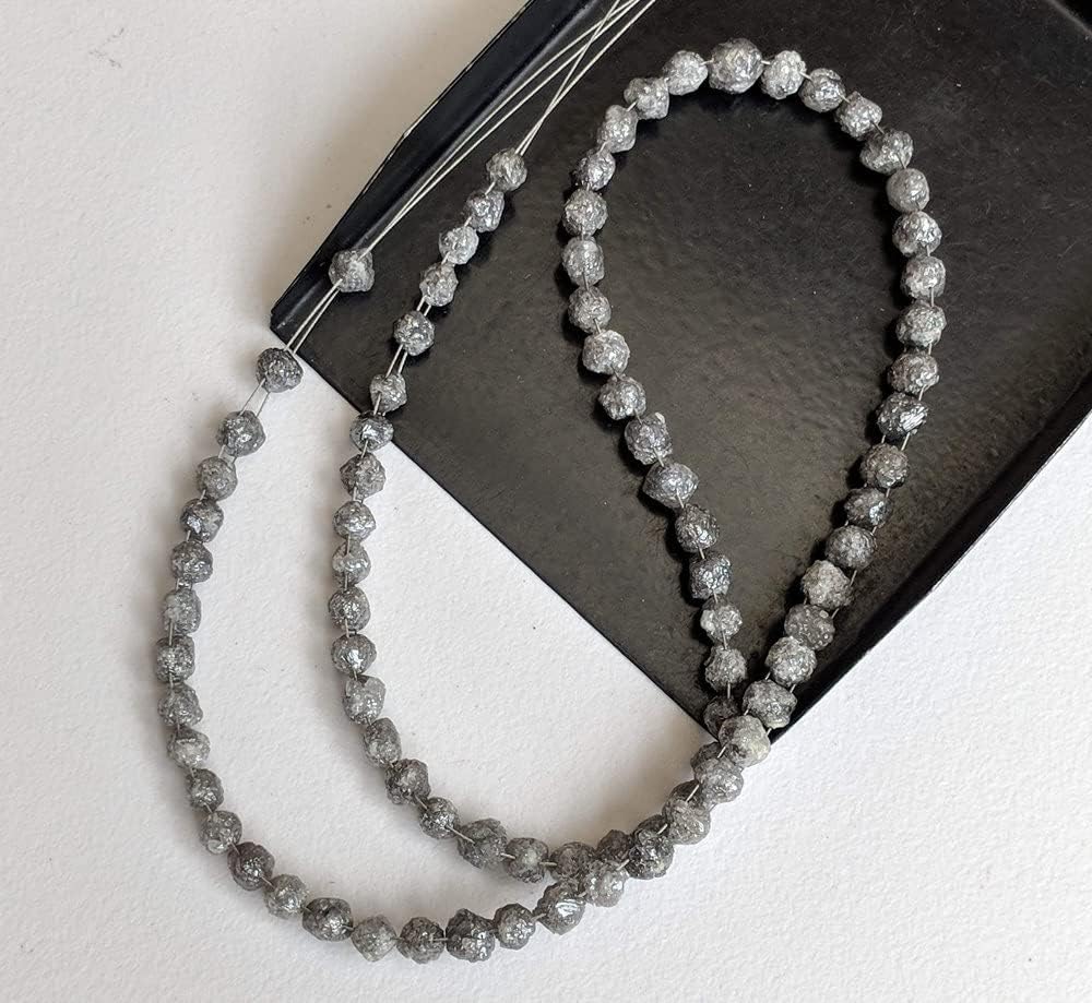 4-5-5mm Perfect Natural Round Gray Raw Diamond, Rough Diamond Rondelle Bead Side Drilled, Double Drilled Diamond Bracelet - (5Pcs To 10Pcs), 4.5-5 MM Approx.