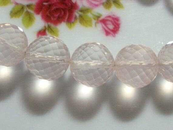 4 Inch Strand, 14 Beads, 7-8mm, AAA Genuine Rose Quartz Micro Faceted Round Bead