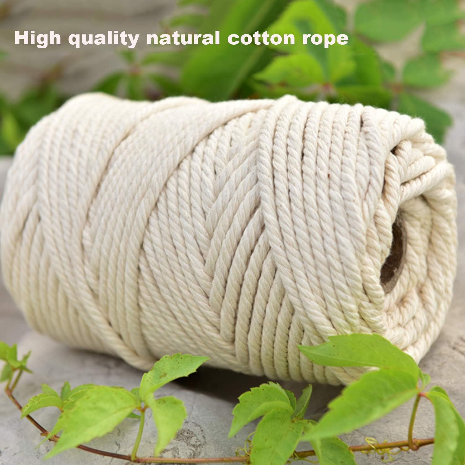 Cotton String Ball, Elastic cord, thread beading string,Macrame Cord Beige 4mm/5mm/6mm,100% Natural Cotton Twisted Macrame Rope,Cotton Rope Cord Craft Knitting Thread for Wall Hangings,Plant Hanger De