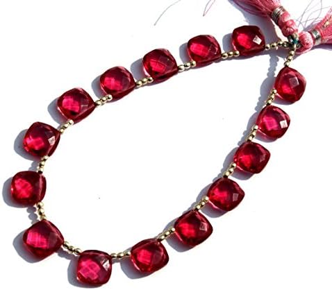 13 inch natural beads strand of 10x10mm faceted cushion rubellite quartz gemstone briolletes beads for DIY jewelry - necklace, bracelet, earring, ring.