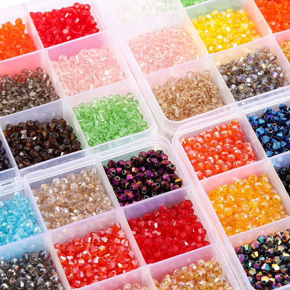 YU 4mm Glass Bicone Beads Kits Jewelry Beads Loose Spacer Beads Fit Jewelry Making DIY Bracelet Necklace Accessories 3000pcs/box T322 (Color : 1, Item Diameter : 4mm-3000pcs)
