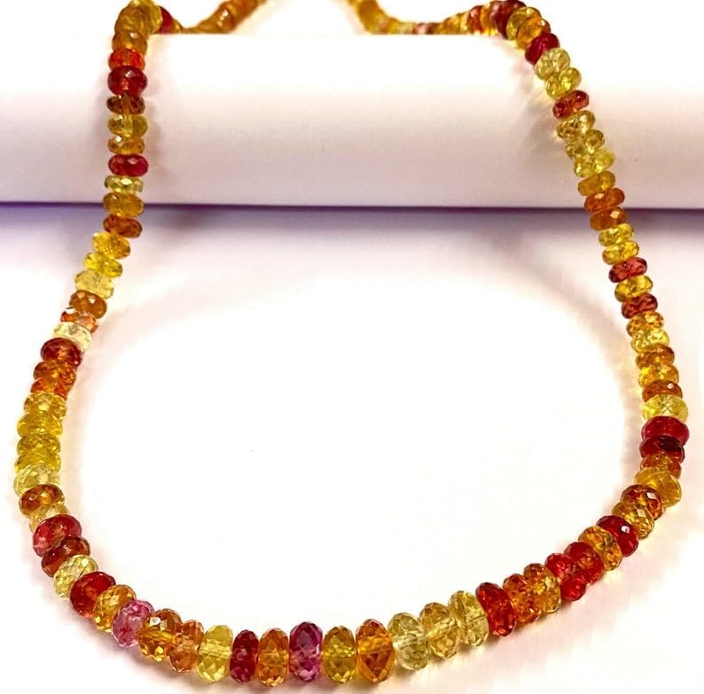 Natural PADPARADSCHA Sapphire roundelle facated Beads 6-7 MM 19 inch Long String Jewelry Making Gemstone Beads for Necklace Bracelet