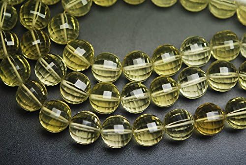4 match pair,super rare natural lemon quartz step cut faceted balls beads calibrated size,11mm