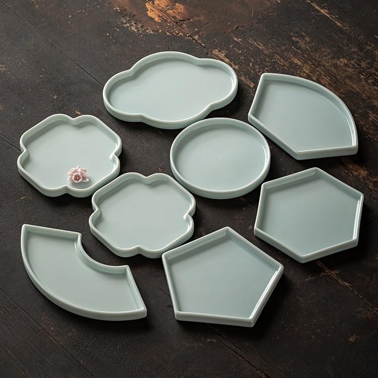 Tray Chinese Tea Snack Tray Small Exquisite Cakes Tray Wedding Dessert Table Decoration Tray Serving Trays(Gray,F)