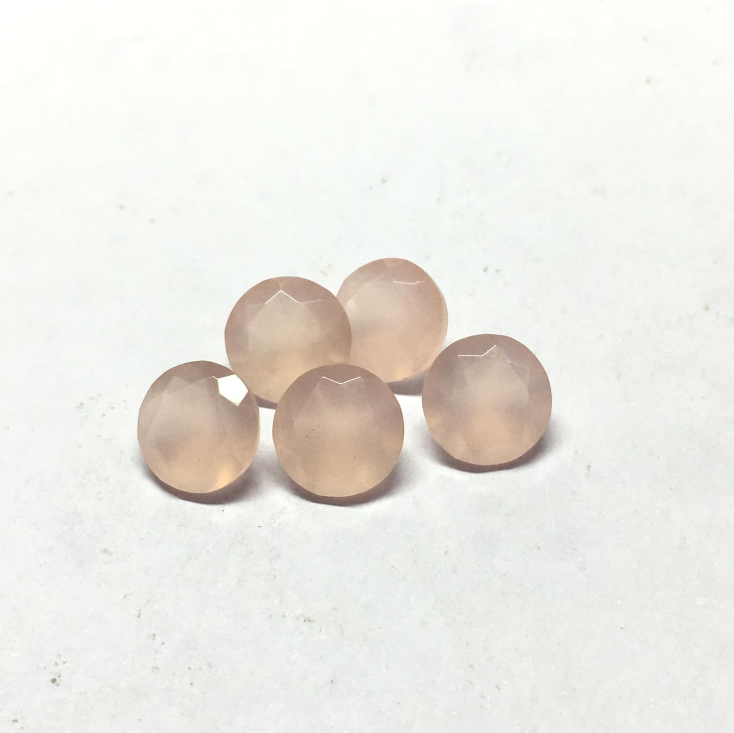 Natural Pink Chalcedony Round Cut Faceted Back Pointed Loose Gemstones for Earrings Pendant & Jewelry Making (10 Pieces) Set (19x19 MM)