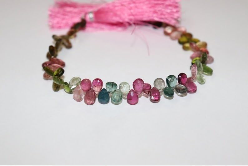 Multi Tourmaline Faceted Pear Shape Beads 5 * 7 mm Briolette Tourmaline Briolette 5 * 7mm Tourmaline Side Cut Pear Beads for Making Jwelery